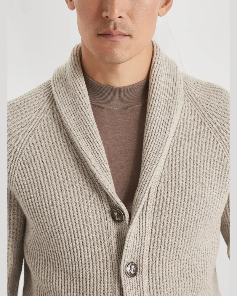 Brunello Cucinelli Men's Ribbed-Knit Cardigan Ss25 M Beige