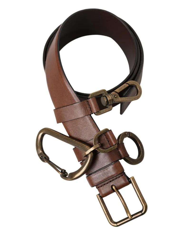 Dolce & Gabbana Brown Calf Leather Gold Metal Buckle Belt Men Brown
