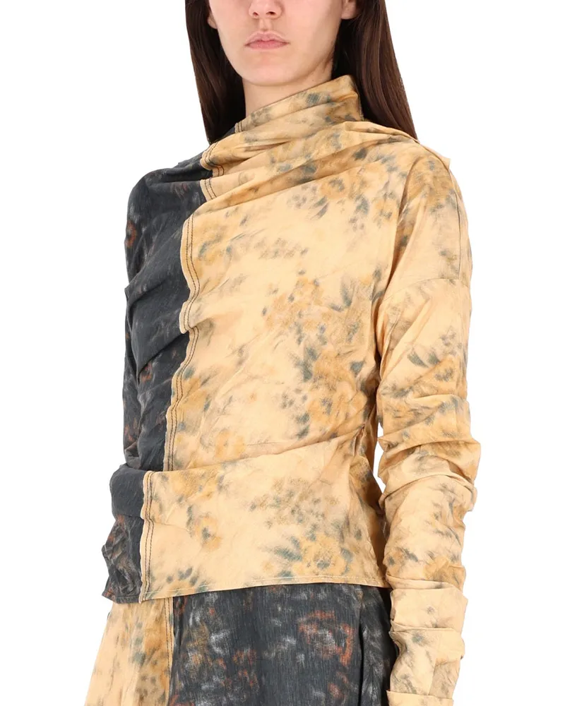 Ganni Ruched Organic Cotton Blouse — Multicolor Multicolor