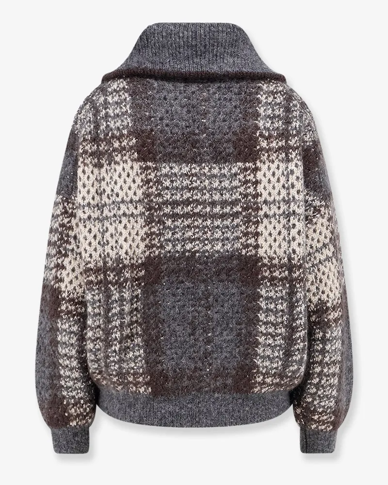 Brunello Cucinelli Women's Cardigan Grey Intarsia Mohair Sweater Gray