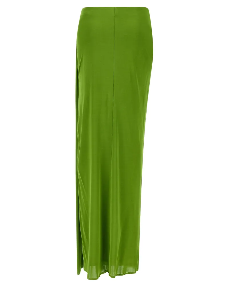 Elisabetta Franchi Shiny Viscose with Front Knot Detail Skirt — Green Green