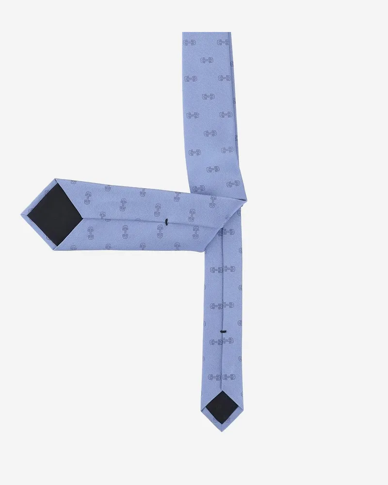 Gucci Men's Silk Tie Morsetto Print Light Blue Ties & Bow Blue