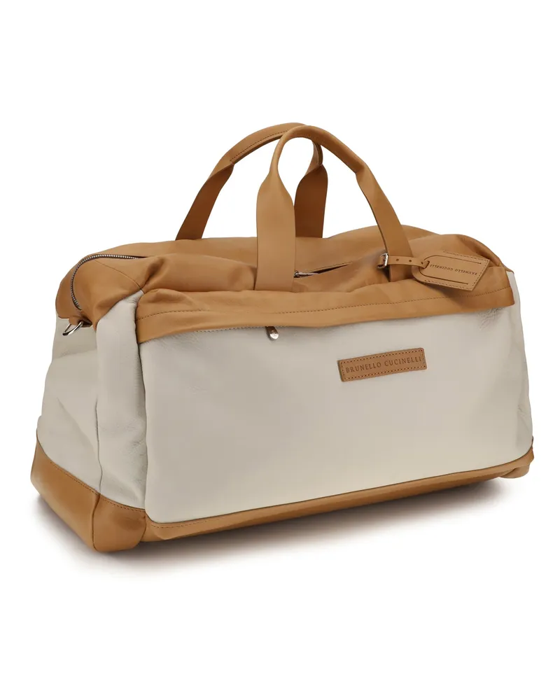 Brunello Cucinelli Men's Active Travel Bag Ghiaccio+naturale Calf Leather Bos Taurus Suitcases Beige