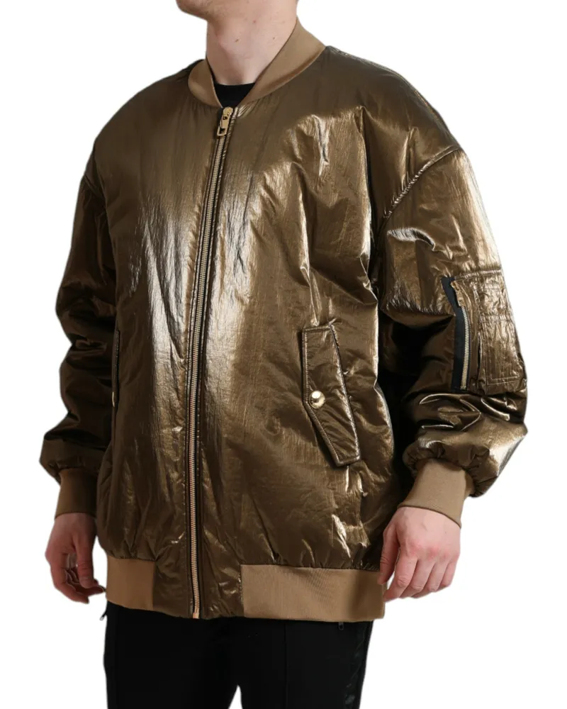 Dolce & Gabbana Bronze Nylon Full Zip Men Bomber Jacket Clothing Bronze