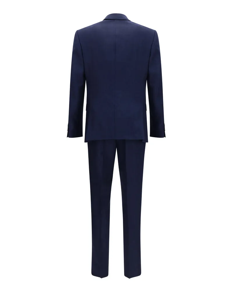 HUGO BOSS Linen & Merino Wool Double-Breasted Pant Suit — Navy Dark