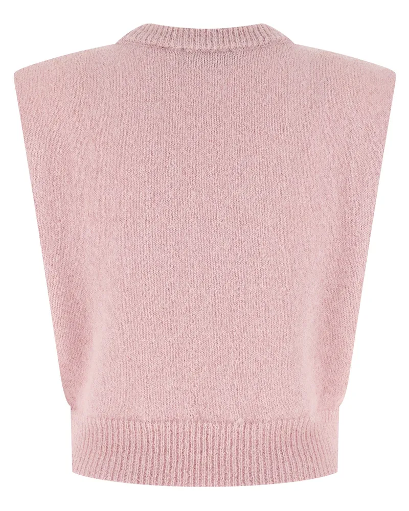 ROTATE Birger Christensen Knit Cropped Vest — Pink Pink