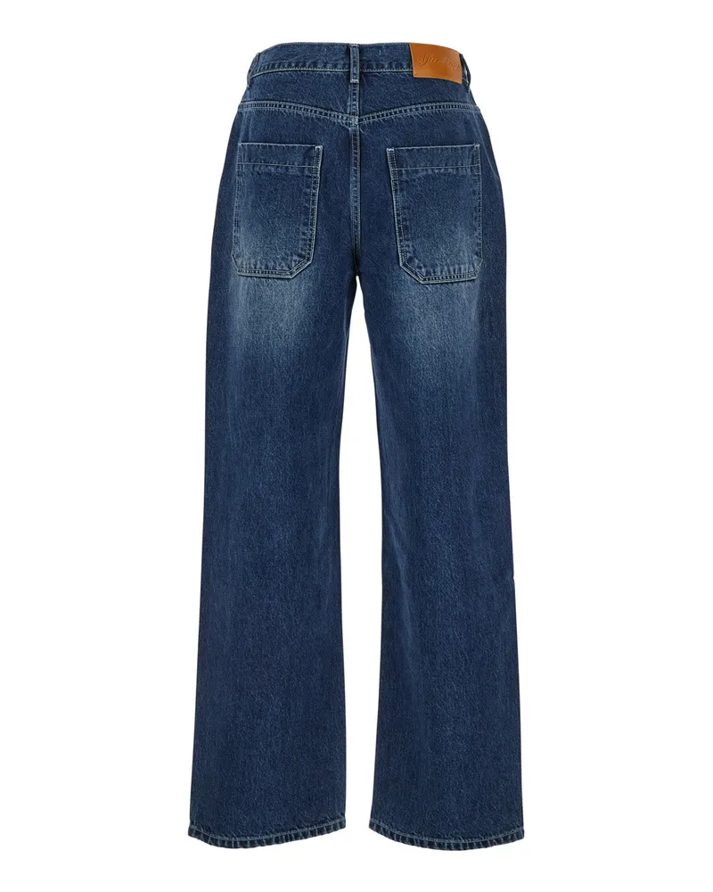 AFTER PRAY Men's Blue Jeans With Logo Patch Cotton Blue