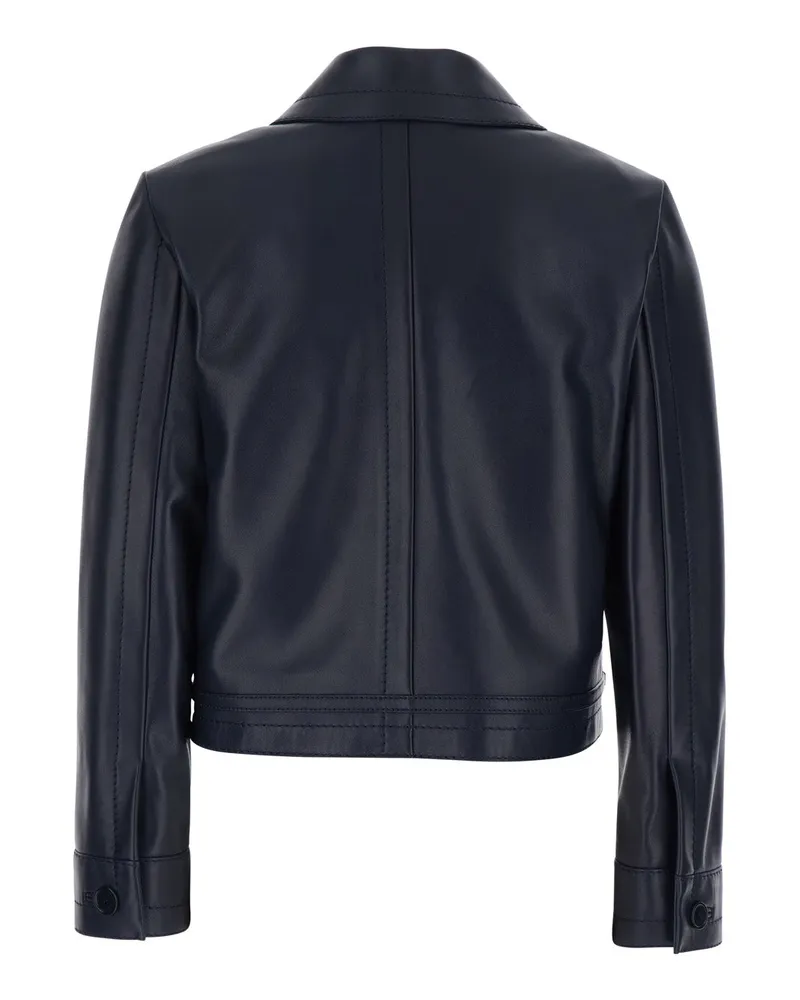 Gucci Women's Leather Jacket Classic Collar Blue Lamb Blazers Blue