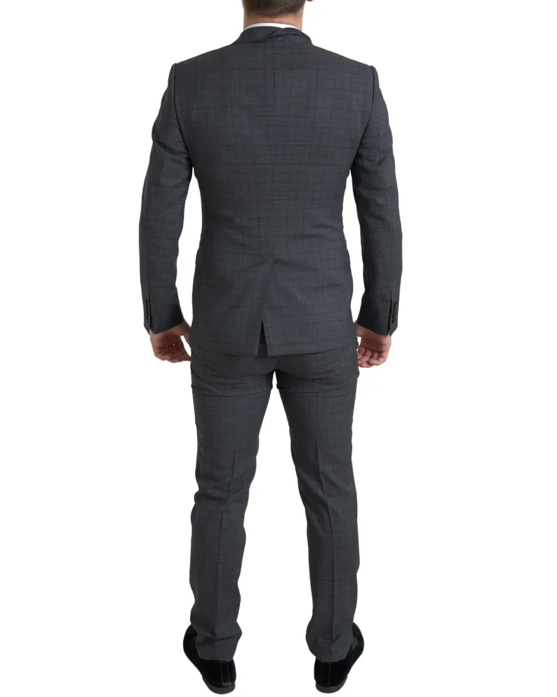 Dolce & Gabbana Men's Gray 2 Piece Single Breasted Martini Suit Patterned Virgin Wool Gray