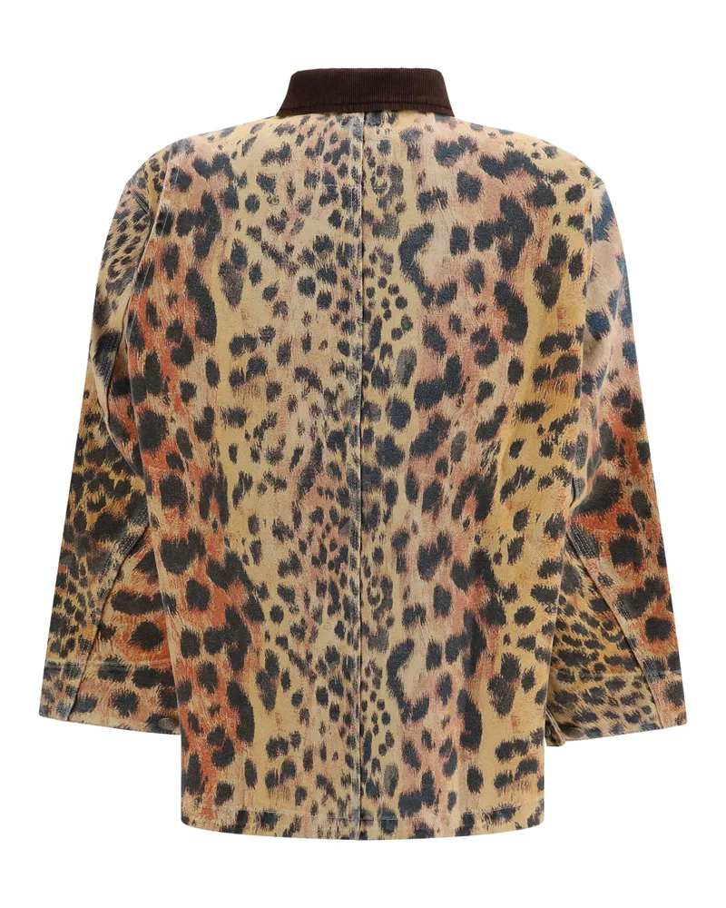 R13 Women Relaxed Chore Jacket Vintage Orange Leopard Cotton Multicolor