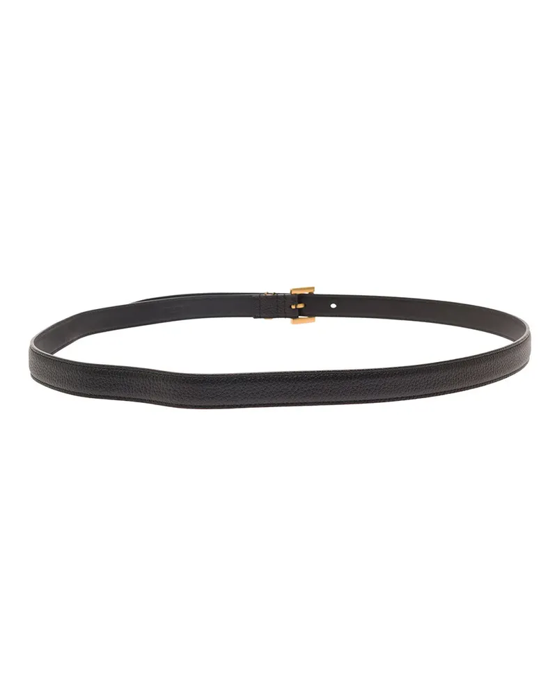 Saint Laurent Men's Black Leather Belt With Cassandre Detail Calf Black