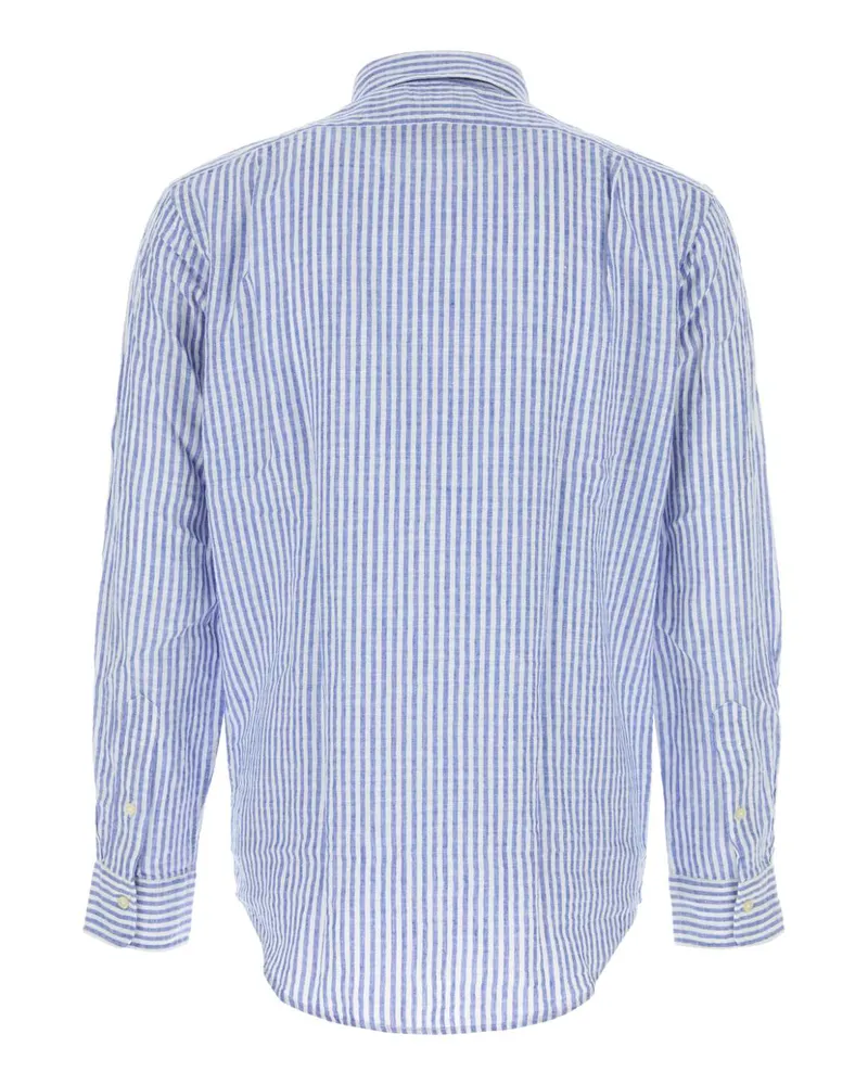 Ralph Lauren Men's Embroidered Linen Blend Shirt 7232abluewhite Exterior: Cotton Camicie Blue