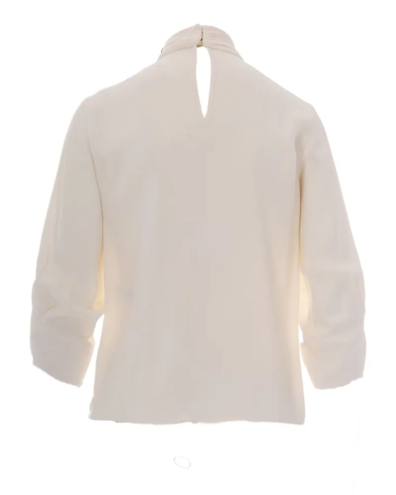 Elisabetta Franchi Women's Blouse Cravattino Butter-Black Viscose Blouses Butter/black Shirt Beige