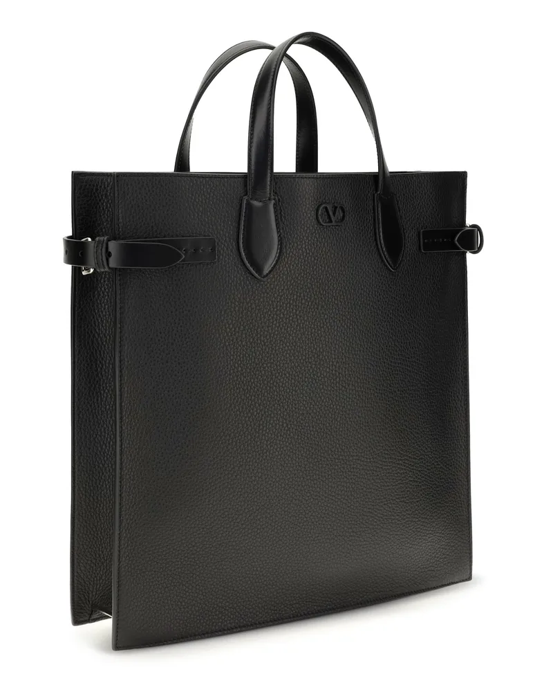 Valentino Garavani Grained Calf Leather Shoulder Bag — Black Black