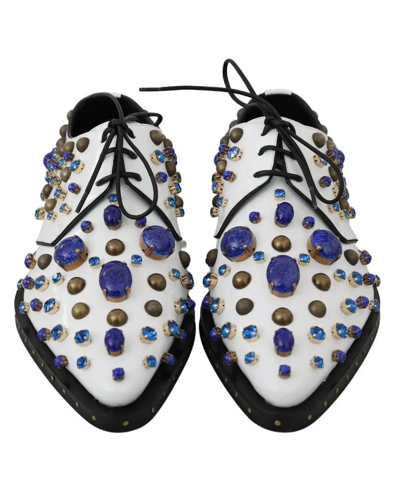 Dolce & Gabbana Women's White Leather Crystals Dress Broque Shoes White