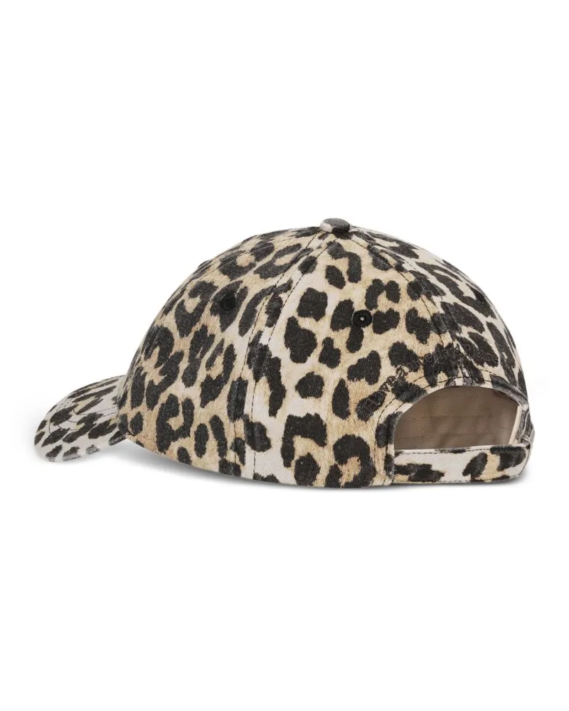 Ganni Leopard Print Canvas Baseball Cap — Beige Beige