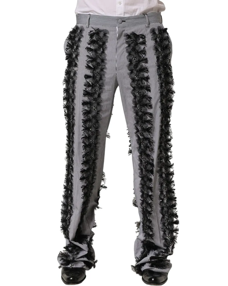 Dolce & Gabbana Men's Blackgray Pinstripe Embellished Trouser Pants Gray Cotton Gray