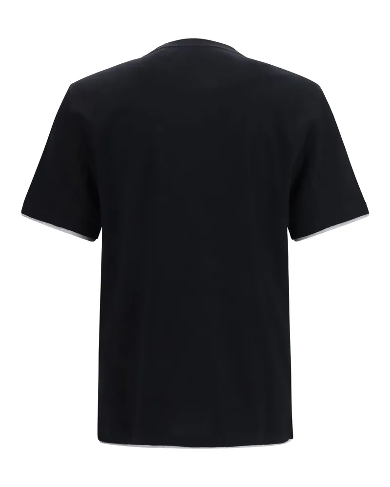 Brunello Cucinelli Two-Tone Trim Cotton T-Shirt — Black Black