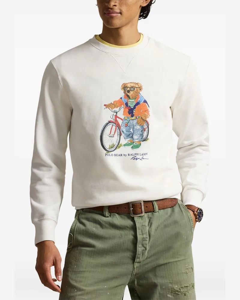 Ralph Lauren Men's Sweatshirt Polo Bear White Cotton Sweatshirts Sweater White