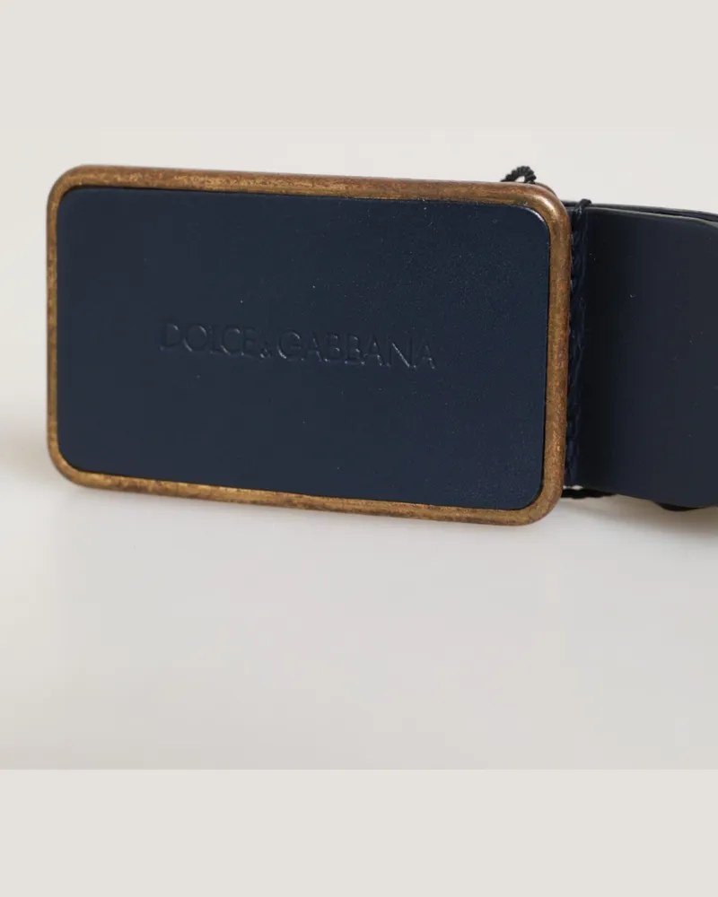 Dolce & Gabbana Men's Blue Leather Classic Metal Logo Buckle Belt Calf Blue