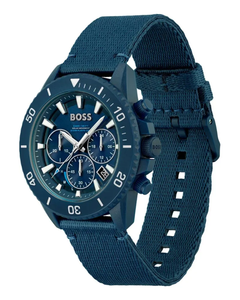HUGO BOSS Men's Admiral Ocean Solar Quartz Chronograph Watch Blue Accessories > Jewelry Blue