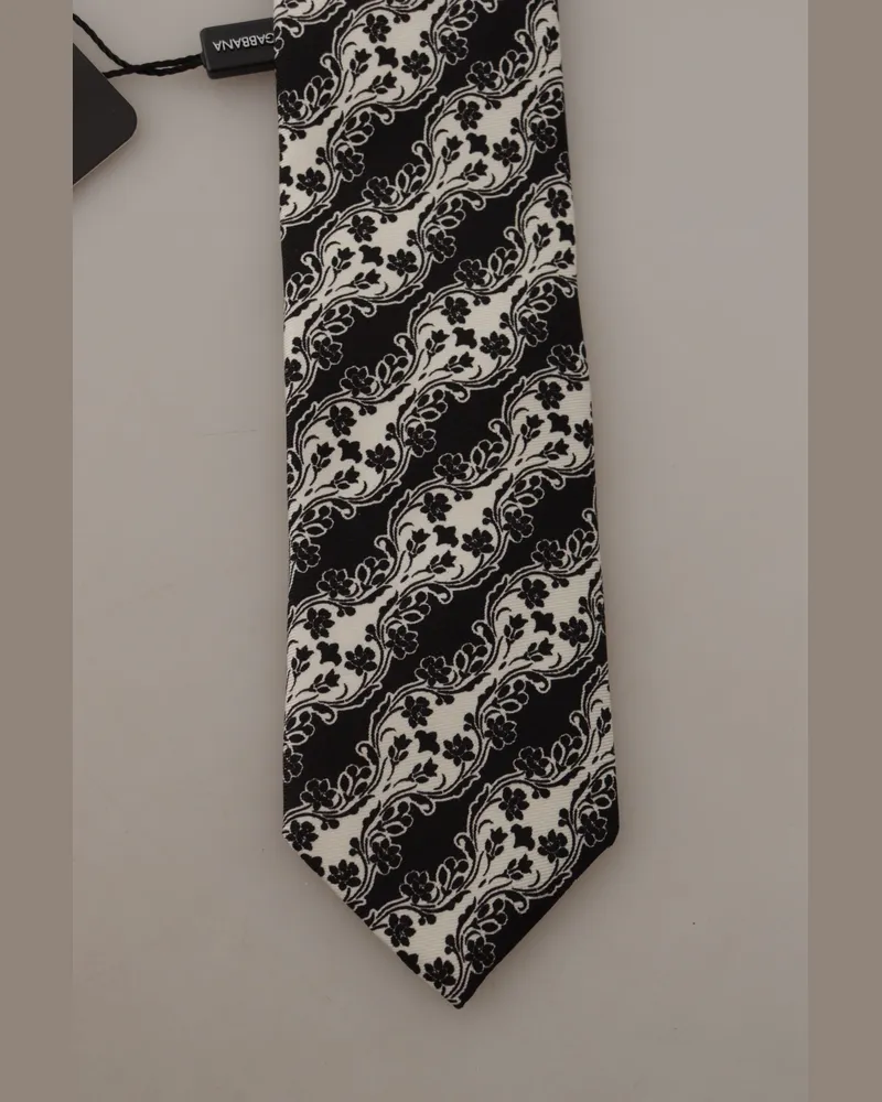 Dolce & Gabbana Men's Black White Flower Silk Print Adjustable Accessory Tie Black