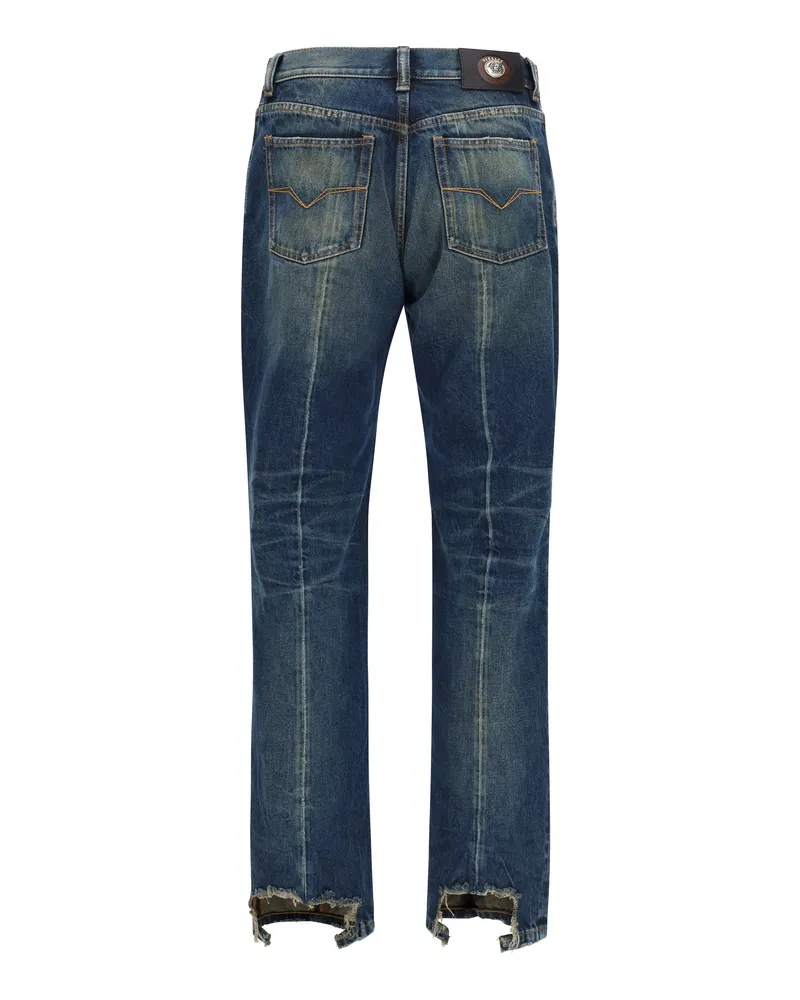 Versace Men's Distressed Straight-Leg Jeans Dirty Blue Cotton Blue