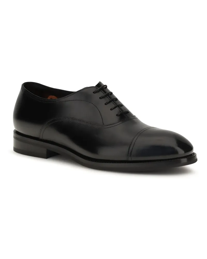 Santoni Men's Leather Lace-Up Shoes Black Calf Bos Taurus Lace Up Black