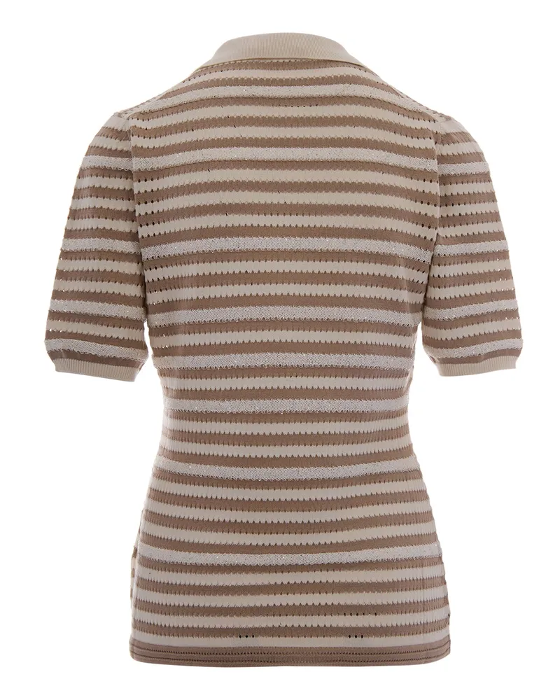 Fabiana Filippi Women's Polo Top Micro Paillettes Butter-Mud Cotton Tops Butter/mud Beige