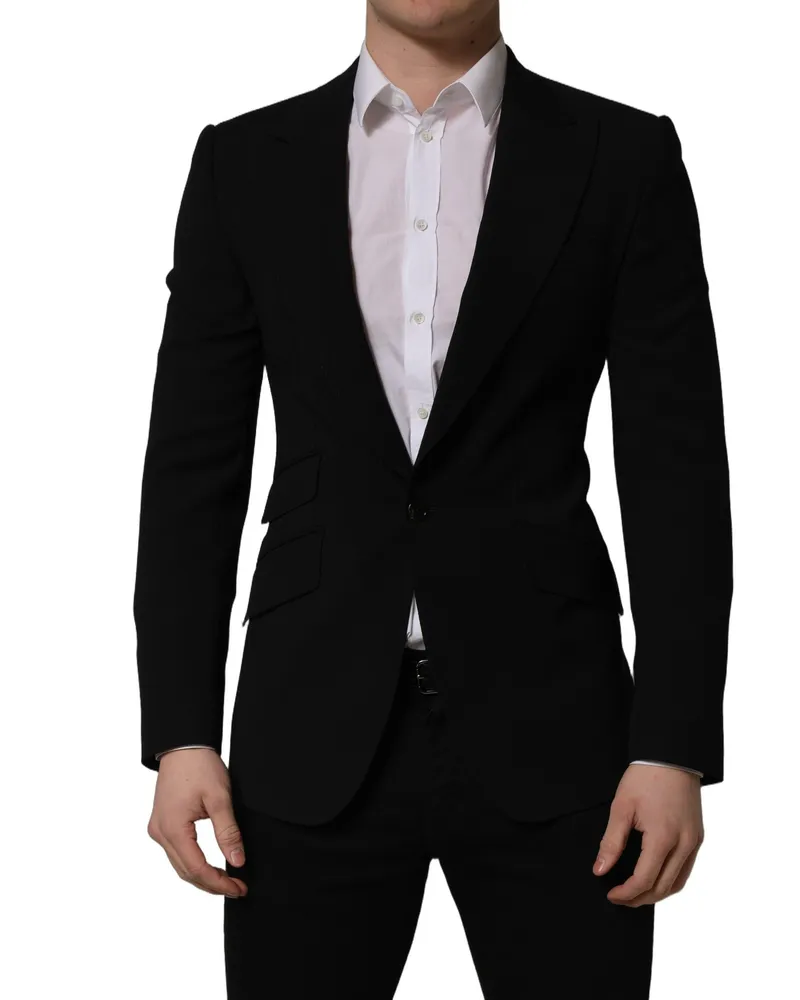 Dolce & Gabbana Black Wool Single Breasted Men Blazer Jacket Vigin Clothing Black