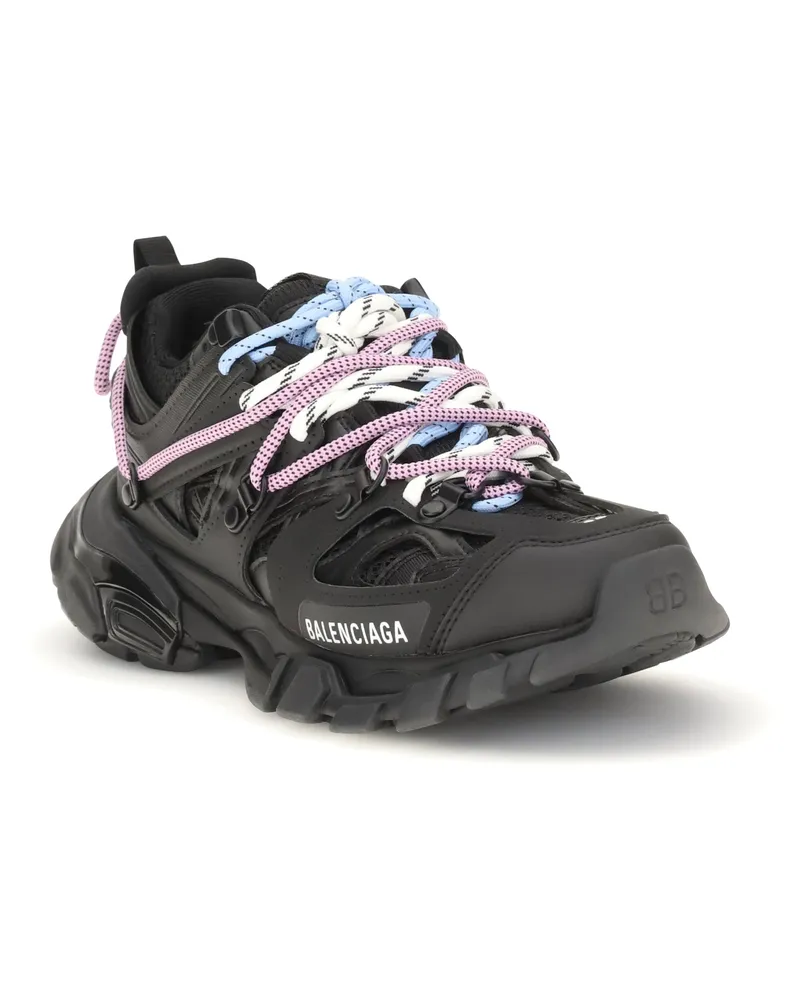 Balenciaga Women's Sneakers Track Trail Black-Pink-Blue-Beige Upper Polyester Lace-Up Shoes Black/pink/blue/beige Flat Black