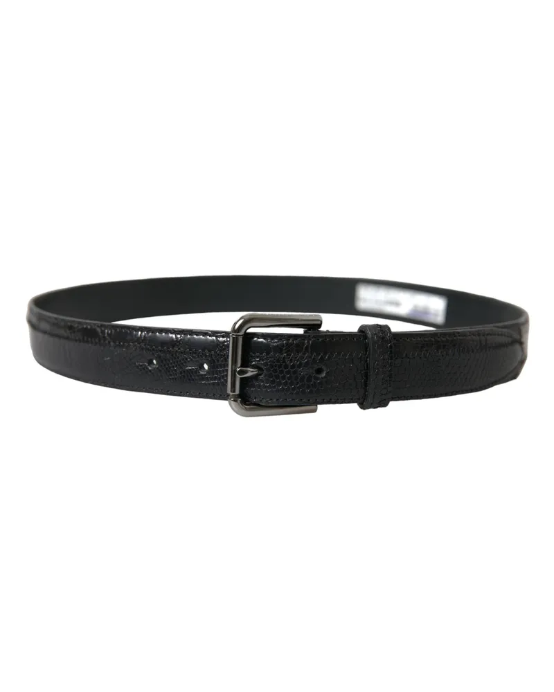 Dolce & Gabbana Men's Black Exotic Leather Silver Metal Buckle Belt Black