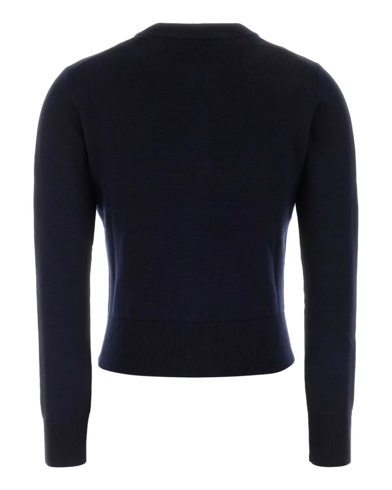 AMI Paris Women's Navy Blue Wool Cardigan Marine-Rouge Exterior: Merino Felpe Marine/rouge Sweater Navy