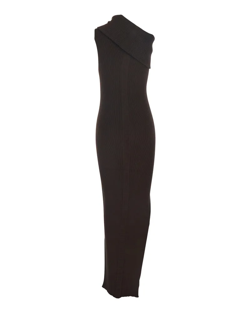 Rick Owens Women Brown Ribbed Knit Sleeveless Asymmetric Long Dress Viscose Brown