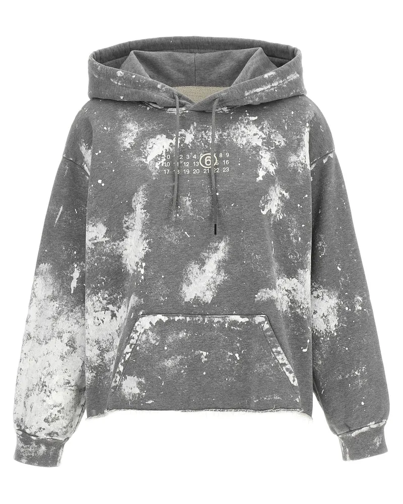 Maison Margiela Paint-Stained Cotton Hoodie — Gray Gray