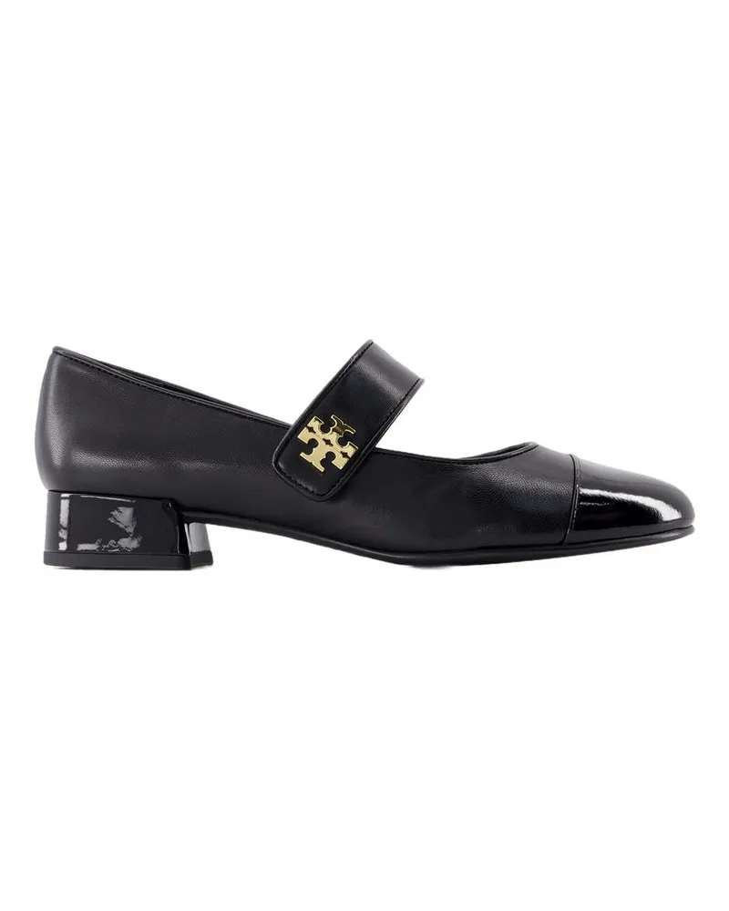 Tory Burch Women's Cap Toe Mary Jane Ballerinas -  Leather Black Lambskin Shoes Flat-Shoes Black