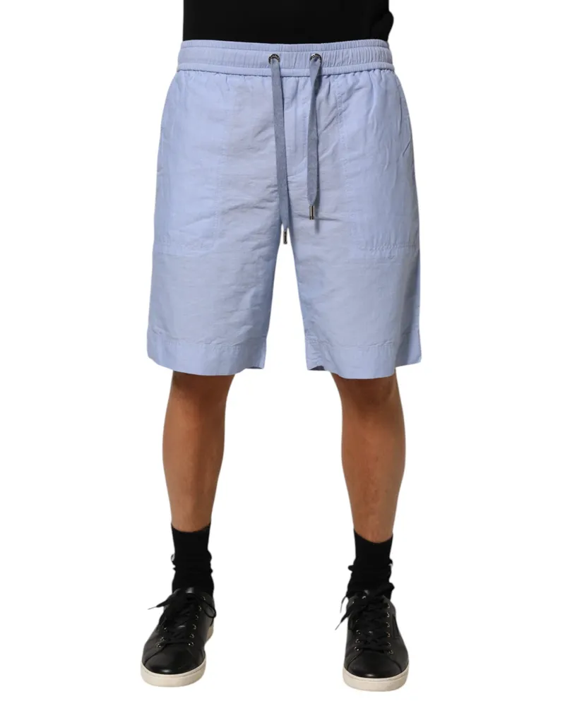 Dolce & Gabbana Light Blue Linen Mid Waist Men Bermuda Shorts Co+li Blue