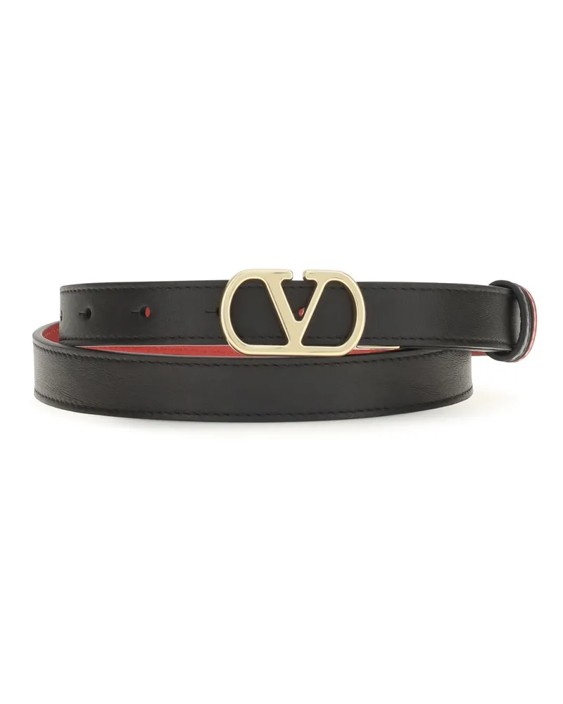Valentino Garavani Women's Belt Vlogo Signature Reversible Polished Calfskin Black-Pure Red Calf Leather Black/pure Black