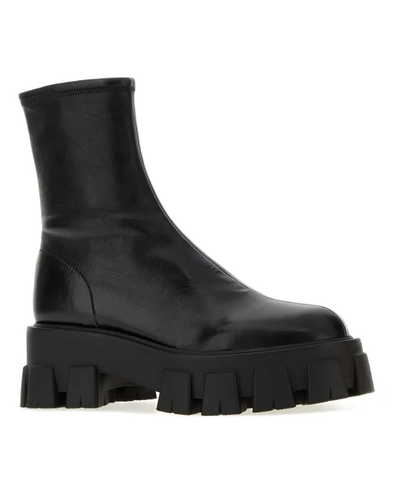 Prada Women's Black Nappa Leather Monolith Ankle Boots Nero Stivali Black