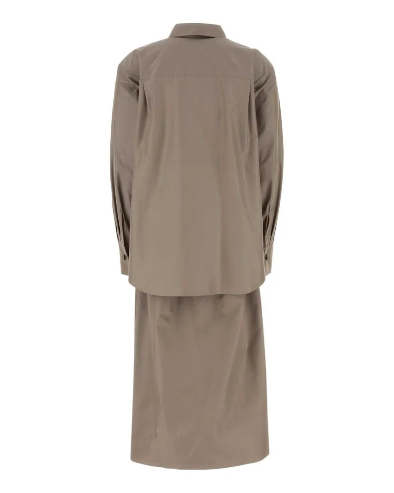Fendi Women's Cappuccino Poplin Shirt Dress Grey Exterior: Cotton Silk Abiti Gray