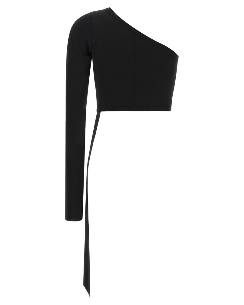 DRKSHDW by Rick Owens One-Shoulder Cotton Blouse — Black Black