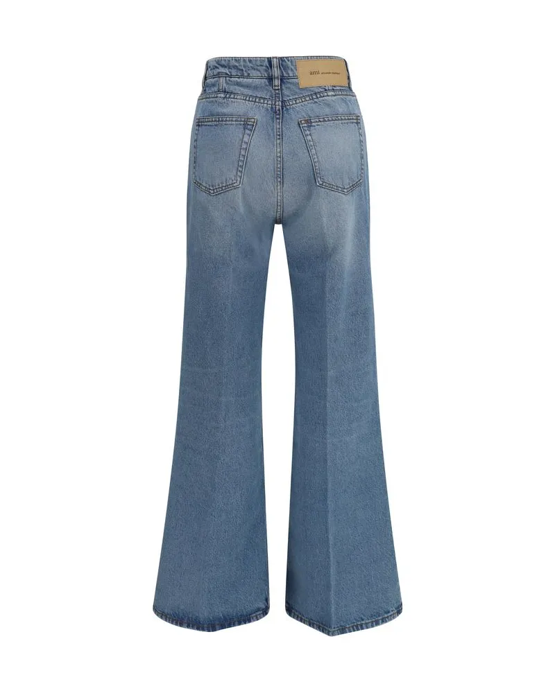 AMI Paris Flared Washed Denim Jeans — Blue Blue