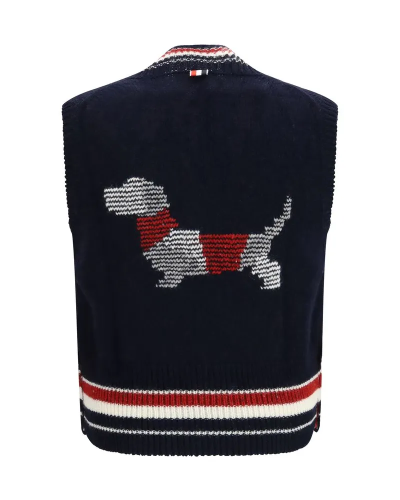 Thom Browne RWB Striped Wool-Blend Sweater Vest — Blue Blue