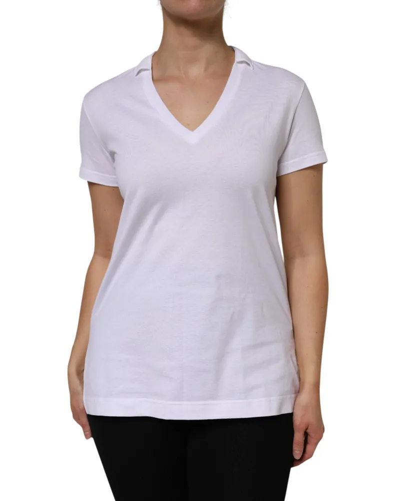 Dolce & Gabbana Women's White Cotton Short Sleeve V-Neck Top T-Shirt White