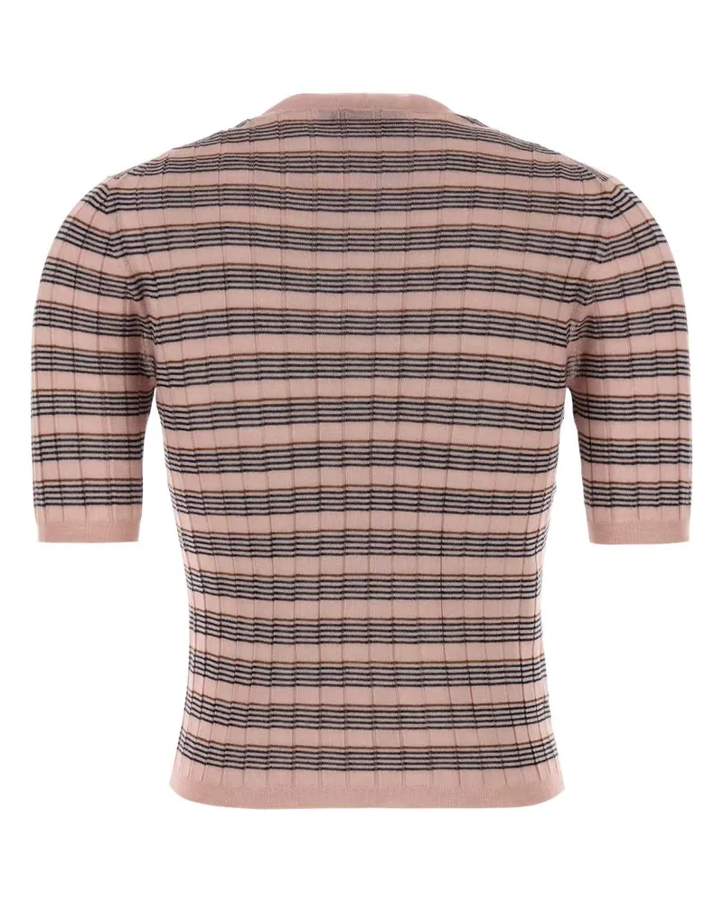 Prada Women's Embroidered Knit T-Shirt Rosa+blu Exterior: Cashmere Silk Maglieria Sweater Pink
