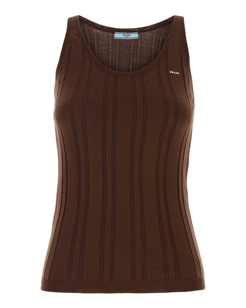 Prada Ribbed Cotton-Nylon Knit Tank Top — Brown Brown