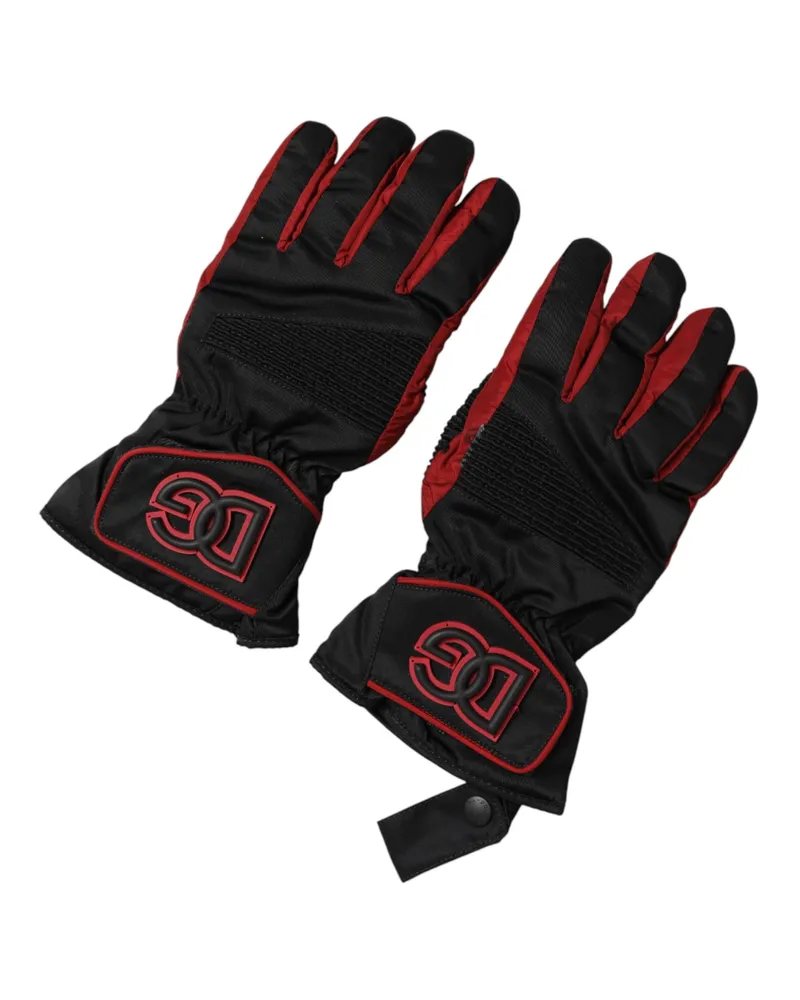Dolce & Gabbana Men Black Red Nylon Wrist Length Mitten Gloves And Pa+pl+pu Black
