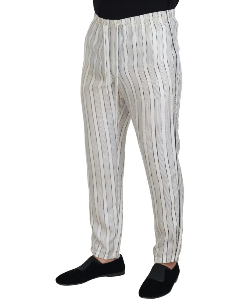 Dolce & Gabbana Men's White Stripes Silk Lounge Trouser Pants White