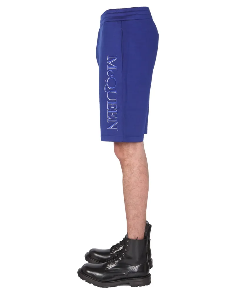 Alexander McQueen Embroidered Logo Bermudas — Blue Blue