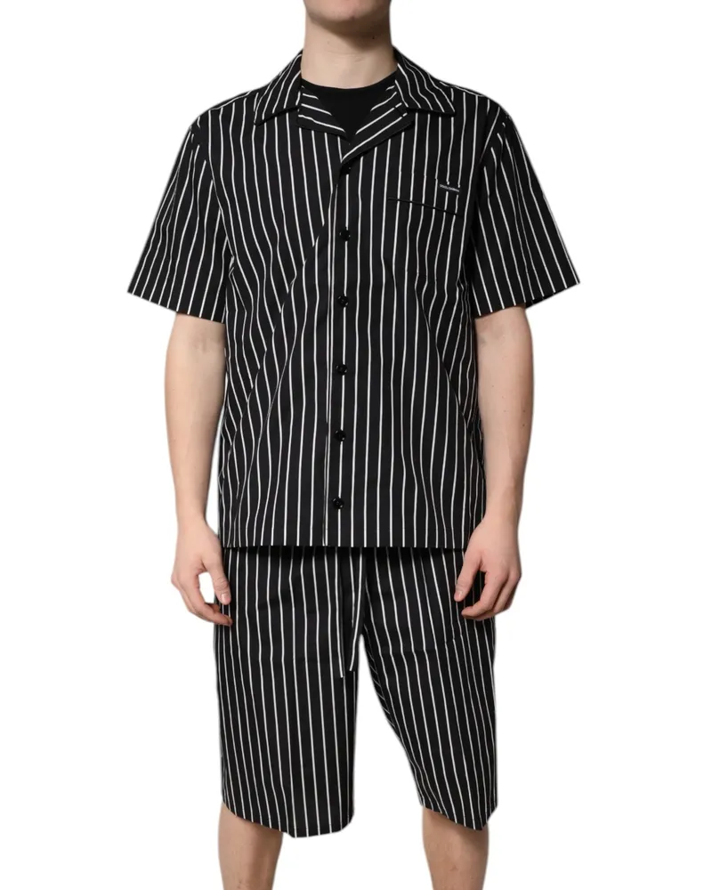 Dolce & Gabbana Black White Stripes Cotton Men Pajama Set Sleepwear And Clothing Black